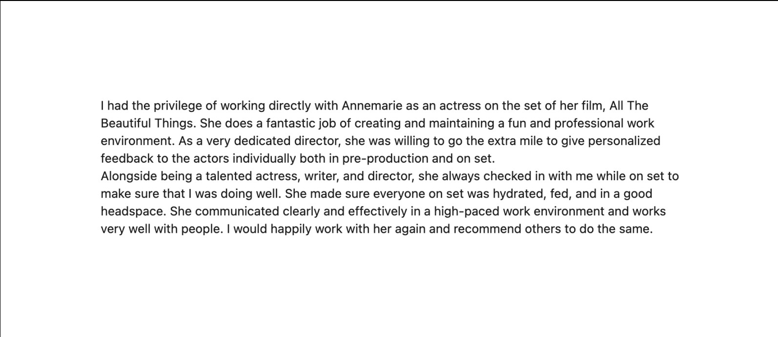 Original submitted testimonial, screenshot 1 of 5.