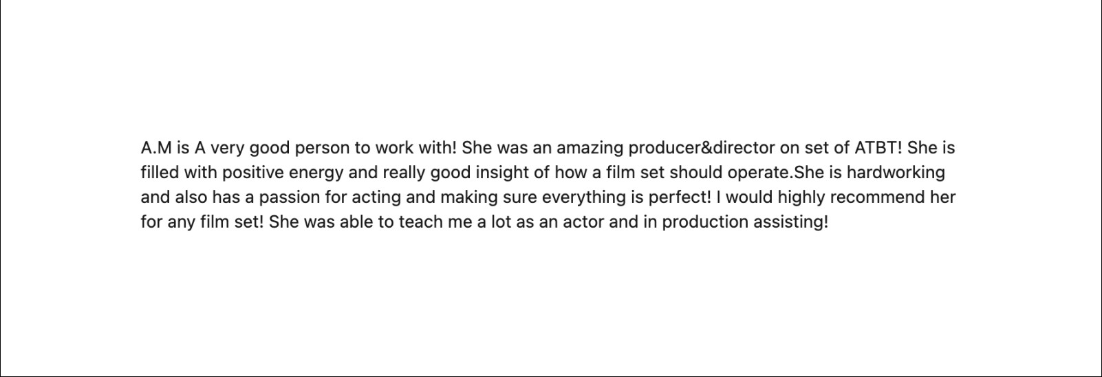 Original submitted testimonial, screenshot 3 of 5.