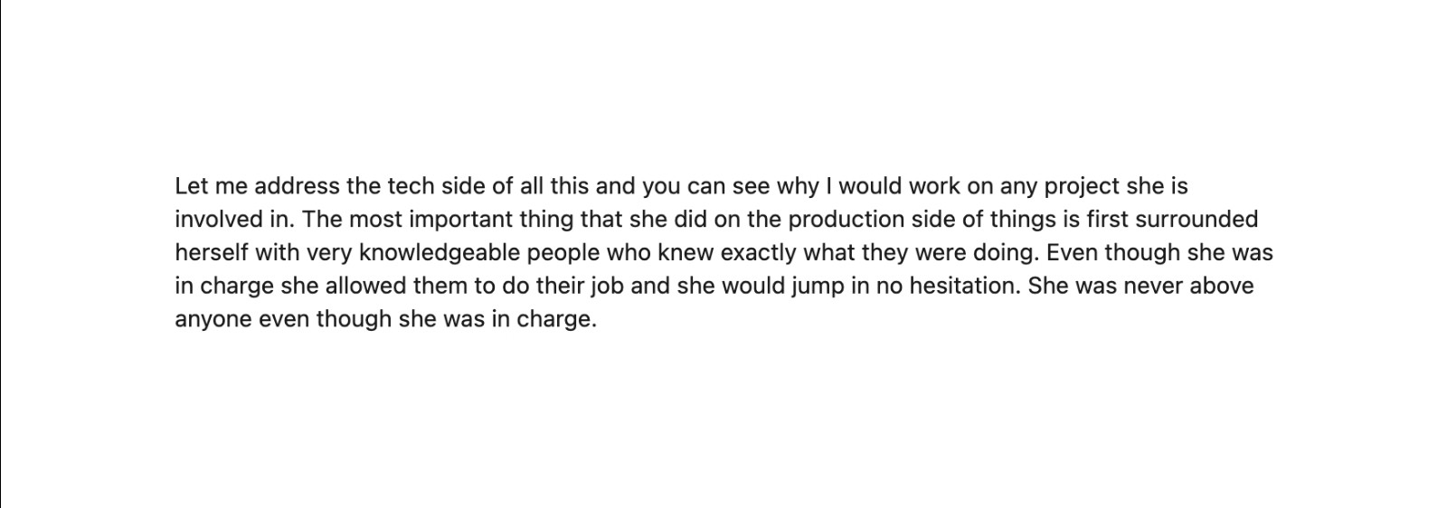 Original submitted testimonial, screenshot 4 of 5.